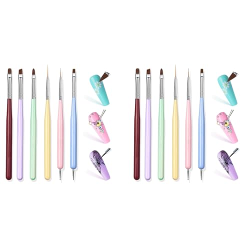 MAYCREATE® Professional 2PCS Nail Art Brush Set Salon Quality Detailing Kit with 2-in-1 Striping Dotting Tool Flat Brush for Acrylic Gel Nails DIY Extension Design MAYCREATE® Professional 2PCS Nail Art Brush Set Salon Quality Detailing Kit with 2-in-1 Striping Dotting Tool Flat Brush for Acrylic Gel Nails DIY Extension Design